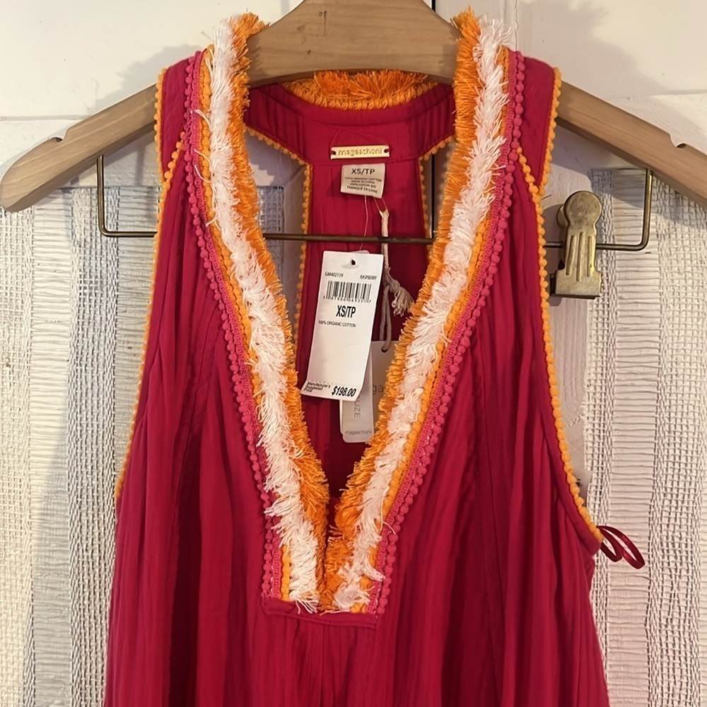 Magaschoni Raspberry T- Back Fringe Dress NWT SZ XS - Picture 2 of 6
